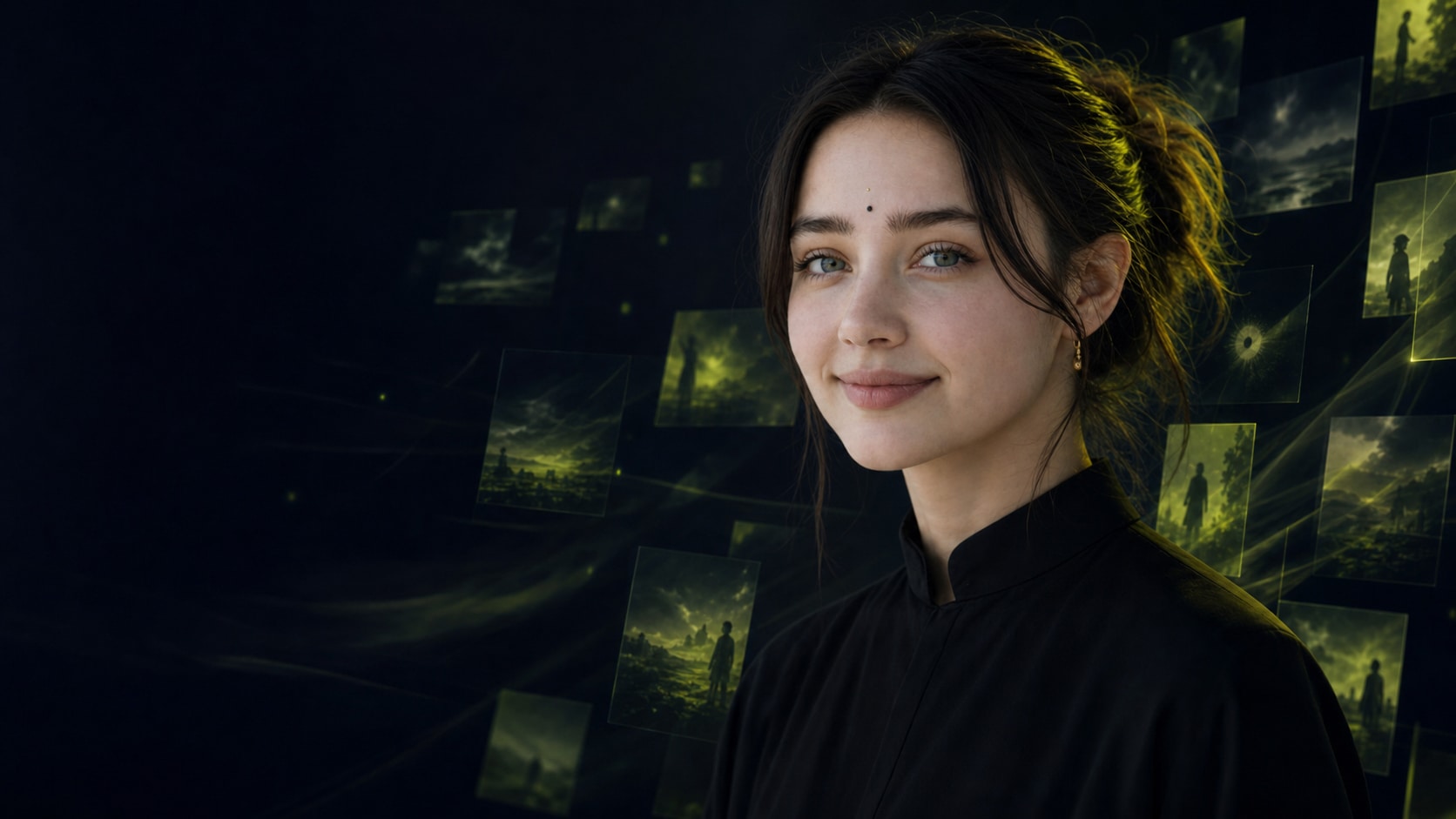 AI visual director surrounded by generative story frames